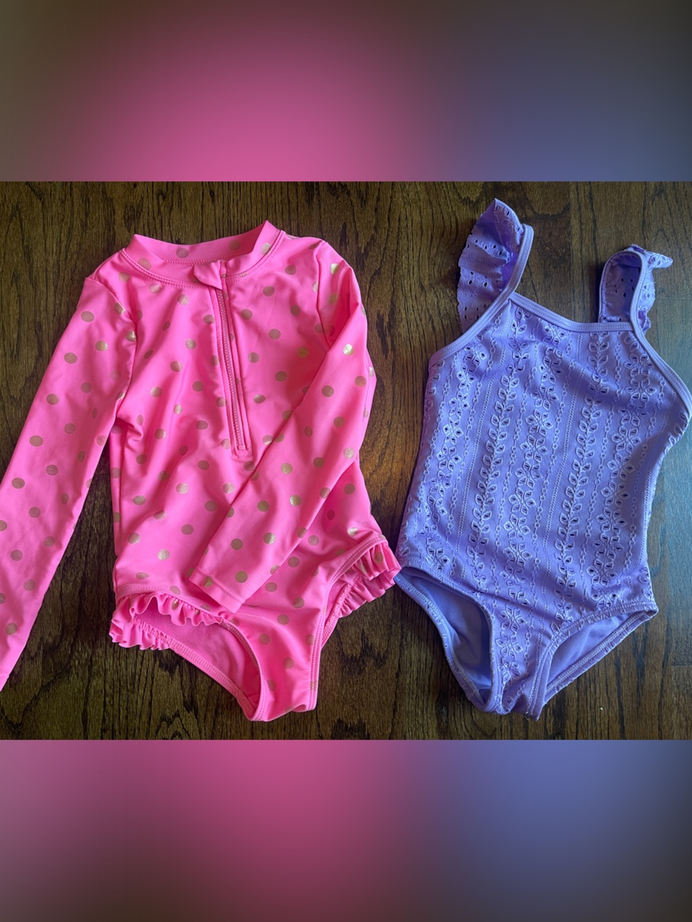 Set of wonder nation Pink & Lavender Girls One-Piece Swimsuits